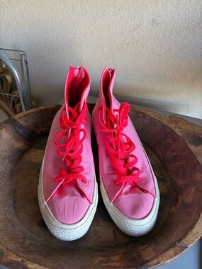 Converse Women's Pink High-Top Sneakers with Hot Pink Laces